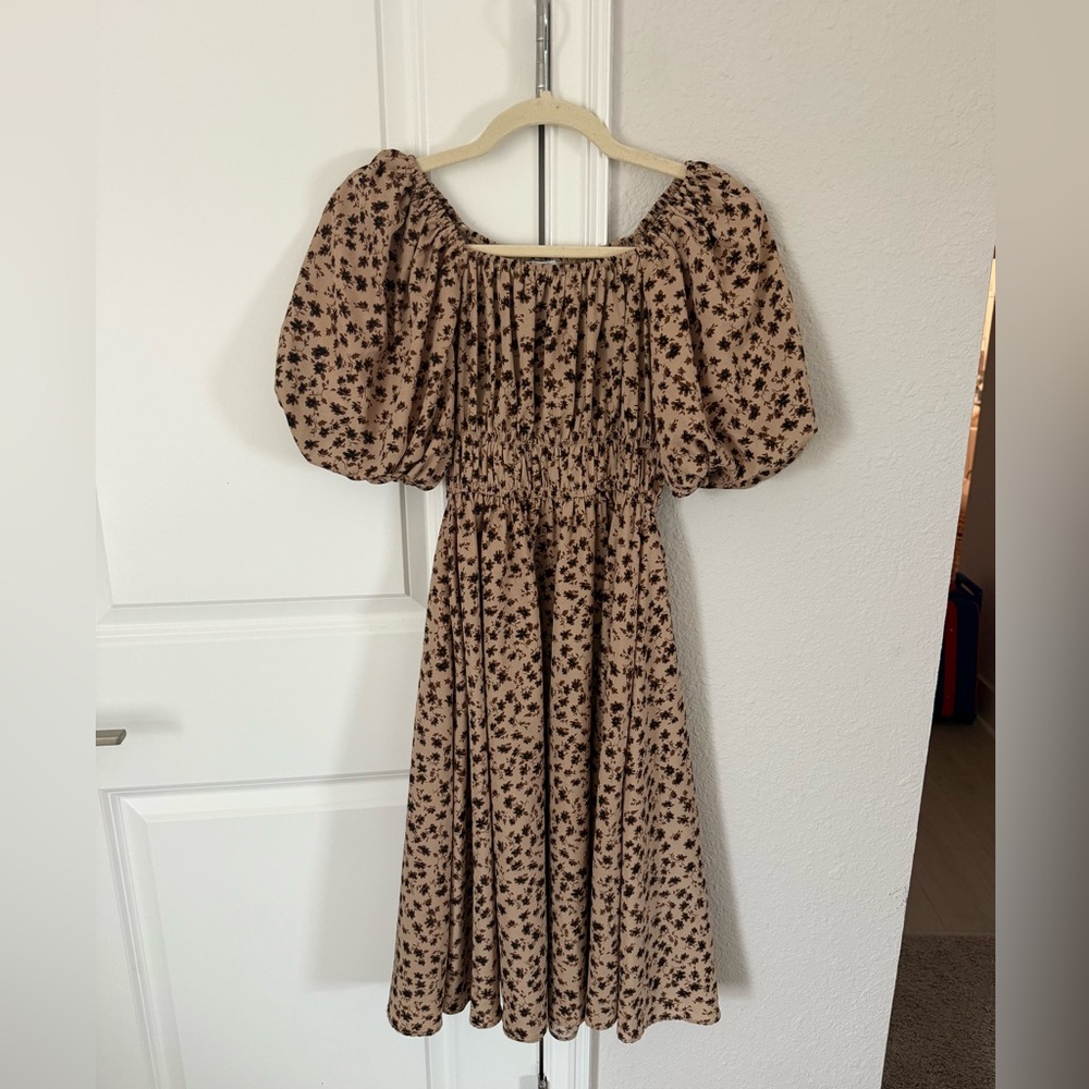 Floral Puff Sleeve Midi Dress